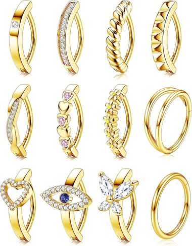 jerywe 12pcs 14g الفرس البطن زر الدائري للنساء الجراحية الصلب تشيكوسلوفاكيا فراشة القلب زهرة هوب البطن زر خواتم الفرس عكس السرة خواتم البطن ثقب المجوهرات الذهب والفضة 10/12 مم in Kuwait