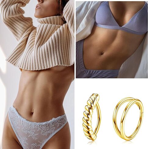 jerywe 12pcs 14g الفرس البطن زر الدائري للنساء الجراحية الصلب تشيكوسلوفاكيا فراشة القلب زهرة هوب البطن زر خواتم الفرس عكس السرة خواتم البطن ثقب المجوهرات الذهب والفضة 10/12 مم in Kuwait