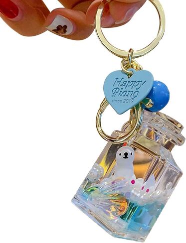 HSYHERE الرجال النساء الإبداعية الجميلة العائمة حيوانات البحر محظوظ زجاجة مربعة المفاتيح Keyrings in Kuwait