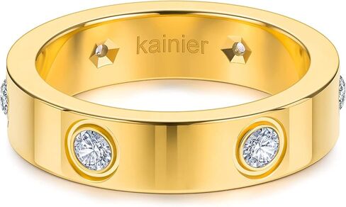 Kainier 5mm عصابات الزفاف 14K حلقات مطلية بالذهب مكعب زركونيا الأحجار تكويم خواتم الوعد للنساء والرجال الموضة الكلاسيكية خاتم الذهب الفرقة الراحة تناسب حجم 5 إلى 10 in Kuwait
