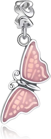 زيون دلاية على شكل فراشة طائرة، حشرات فراشة من الفضة الاسترليني عيار 925 مع قلب حب، خرز على شكل حيوانات من المينا الزهري تناسب قلادة سوار باندورا، هدايا عيد الحب للنساء in Kuwait