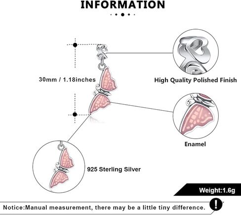 زيون دلاية على شكل فراشة طائرة، حشرات فراشة من الفضة الاسترليني عيار 925 مع قلب حب، خرز على شكل حيوانات من المينا الزهري تناسب قلادة سوار باندورا، هدايا عيد الحب للنساء in Kuwait
