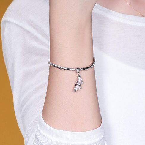 زيون دلاية على شكل فراشة طائرة، حشرات فراشة من الفضة الاسترليني عيار 925 مع قلب حب، خرز على شكل حيوانات من المينا الزهري تناسب قلادة سوار باندورا، هدايا عيد الحب للنساء in Kuwait