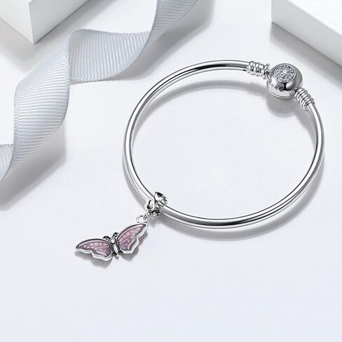 زيون دلاية على شكل فراشة طائرة، حشرات فراشة من الفضة الاسترليني عيار 925 مع قلب حب، خرز على شكل حيوانات من المينا الزهري تناسب قلادة سوار باندورا، هدايا عيد الحب للنساء in Kuwait