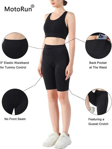 سروال اليوغا النسائي عالي الخصر من MotoRun في السراويل القصيرة والتحكم في البطن بطول كامل مع عدم وجود درزات أمامية مقاس حر in Kuwait