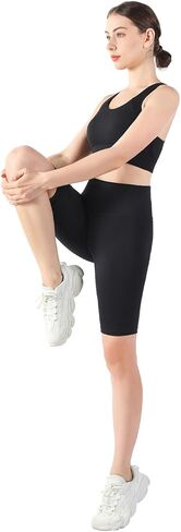 سروال اليوغا النسائي عالي الخصر من MotoRun في السراويل القصيرة والتحكم في البطن بطول كامل مع عدم وجود درزات أمامية مقاس حر in Kuwait