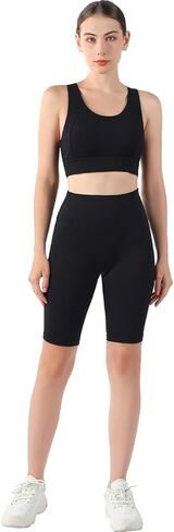 سروال اليوغا النسائي عالي الخصر من MotoRun في السراويل القصيرة والتحكم في البطن بطول كامل مع عدم وجود درزات أمامية مقاس حر in Kuwait