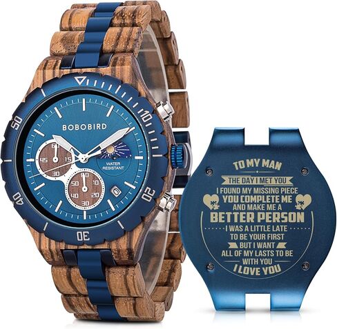 2win Mens Personalized Engraved Wooden Watches Fashion Multifunction Custom Watch Birthday Anniversary Wood Watches for Husband Boyfriend Dad Him Son with Gift Box in Saudi Arabia