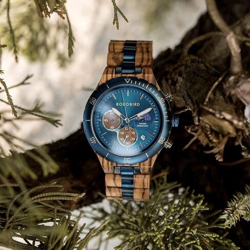 2win Mens Personalized Engraved Wooden Watches Fashion Multifunction Custom Watch Birthday Anniversary Wood Watches for Husband Boyfriend Dad Him Son with Gift Box in Saudi Arabia