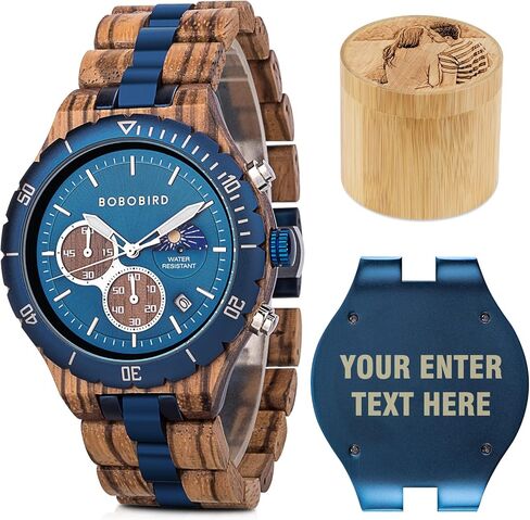 2win Mens Personalized Engraved Wooden Watches Fashion Multifunction Custom Watch Birthday Anniversary Wood Watches for Husband Boyfriend Dad Him Son with Gift Box in Saudi Arabia