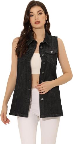 Allegra K Women's Denim Vest Sleeveless Button Down Waistcoat Casual Long Jean Vests in Saudi Arabia
