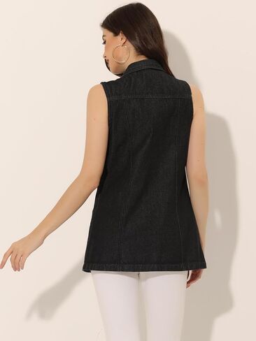 Allegra K Women's Denim Vest Sleeveless Button Down Waistcoat Casual Long Jean Vests in Saudi Arabia