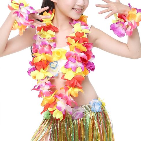 4 Pcs Hawaiian Leis Luau Tropical Headband Flower Crown Wreath Wristbands Eyeglass Glasses Women Floral Necklace Bracelets Sunglasses Headpiece for Summer Vacation Beach Pool Party Decorations Rose in Saudi Arabia