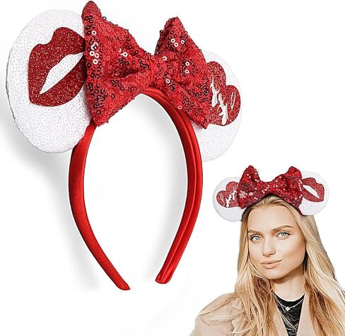 1 قطعة عصابة رأس لآذان الفأر في عيد الحب، عصابات رأس على شكل فيونكة من الترتر لعيد الحب، عصابة رأس بيضاء على شكل آذان الفأر مع عصابة رأس على شكل شفاه لامعة، إكسسوارات شعر لطيفة للفتيات والنساء، وحفلات أعياد الميلاد والعام الجديد in Kuwait