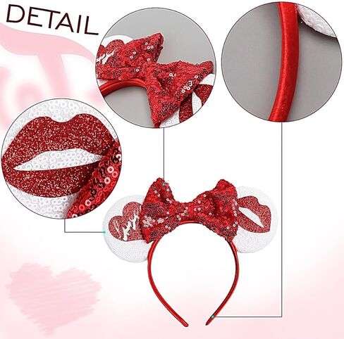 1 قطعة عصابة رأس لآذان الفأر في عيد الحب، عصابات رأس على شكل فيونكة من الترتر لعيد الحب، عصابة رأس بيضاء على شكل آذان الفأر مع عصابة رأس على شكل شفاه لامعة، إكسسوارات شعر لطيفة للفتيات والنساء، وحفلات أعياد الميلاد والعام الجديد in Kuwait