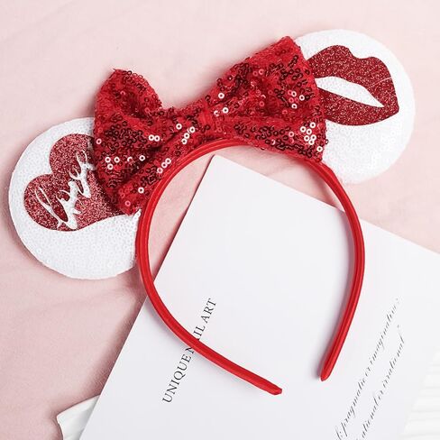 1 قطعة عصابة رأس لآذان الفأر في عيد الحب، عصابات رأس على شكل فيونكة من الترتر لعيد الحب، عصابة رأس بيضاء على شكل آذان الفأر مع عصابة رأس على شكل شفاه لامعة، إكسسوارات شعر لطيفة للفتيات والنساء، وحفلات أعياد الميلاد والعام الجديد in Kuwait