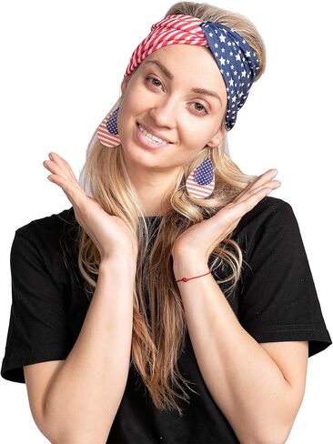JOYIN 5 Pcs Patriotic Accessories of a US American Flag Headband, 4 Leather Earrings for 4th July Celebration, Independence Day, Memorial Day, Veterans Day, Patriotic Themed Party Dress-up in Saudi Arabia