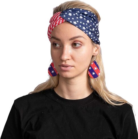JOYIN 5 Pcs Patriotic Accessories of a US American Flag Headband, 4 Leather Earrings for 4th July Celebration, Independence Day, Memorial Day, Veterans Day, Patriotic Themed Party Dress-up in Saudi Arabia