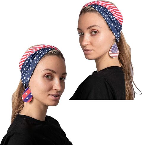 JOYIN 5 Pcs Patriotic Accessories of a US American Flag Headband, 4 Leather Earrings for 4th July Celebration, Independence Day, Memorial Day, Veterans Day, Patriotic Themed Party Dress-up in Saudi Arabia