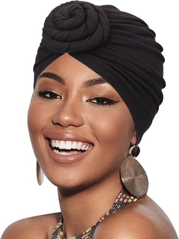DRESHOW Women Turban Pre-Tied Flower Knotted Hair Cover Wrap Hat African Beanie Headwraps Chemo Cancer Cap in Saudi Arabia