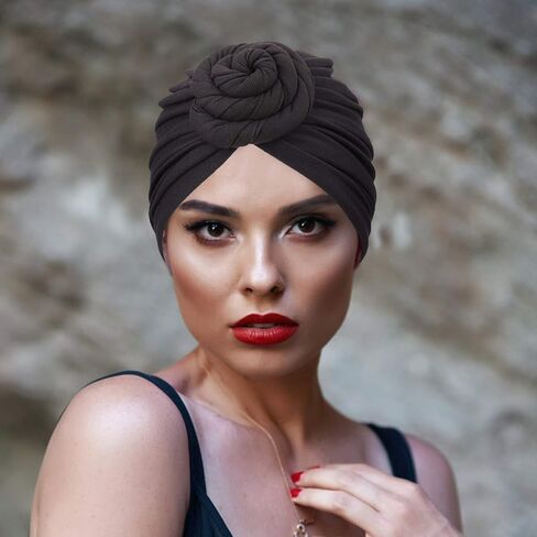 DRESHOW Women Turban Pre-Tied Flower Knotted Hair Cover Wrap Hat African Beanie Headwraps Chemo Cancer Cap in Saudi Arabia