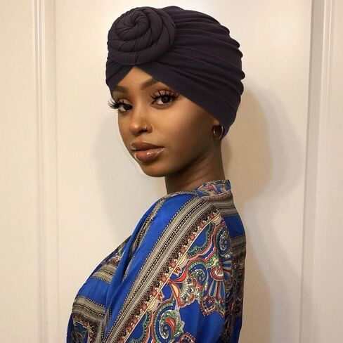 DRESHOW Women Turban Pre-Tied Flower Knotted Hair Cover Wrap Hat African Beanie Headwraps Chemo Cancer Cap in Saudi Arabia