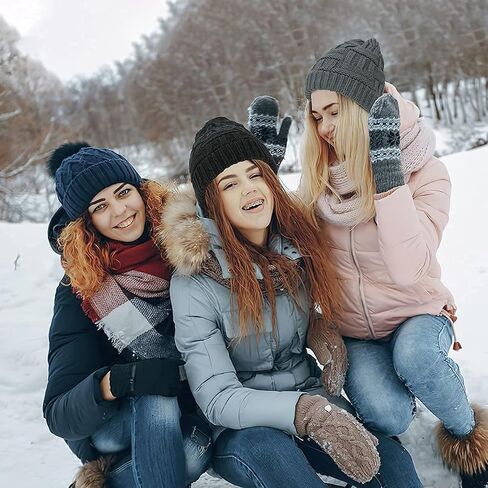 PHOGARY Ponytail Hat Messy Bun Beanie for Women Warm Trendy Soft Stretch Criss Cross Hat for Women Knit Hats for Women Winter Cute Winter Hats for Women 2 Pack (Black & Dark Gray) in Saudi Arabia