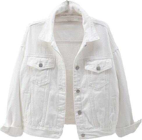 كاووكا جاكيت قطن دينيم باكمام طويلة مغلق بازرار للنساء بلون سادة مع جيوب in Kuwait