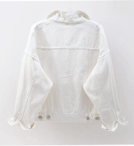 كاووكا جاكيت قطن دينيم باكمام طويلة مغلق بازرار للنساء بلون سادة مع جيوب in Kuwait