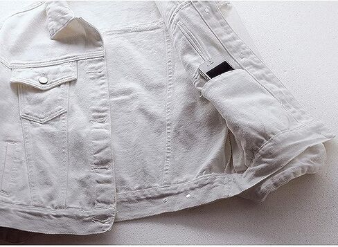 كاووكا جاكيت قطن دينيم باكمام طويلة مغلق بازرار للنساء بلون سادة مع جيوب in Kuwait