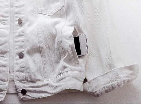 كاووكا جاكيت قطن دينيم باكمام طويلة مغلق بازرار للنساء بلون سادة مع جيوب in Kuwait