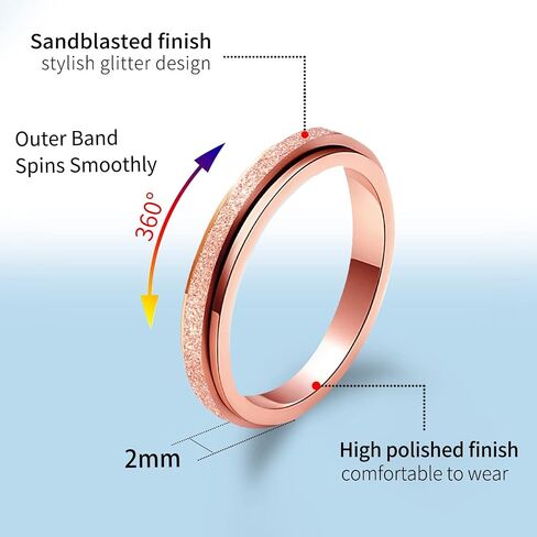 Spinner Ring Stress Anxiety Relief for Women and girls – 2mm/4mm Stainless Steel Glitter Rose Gold Silver Rainbow Fidget Ring Band Pack Birthday gifts for Mom daughter Aunt Niece Wife Girlfriend in Saudi Arabia