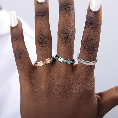 Spinner Ring Stress Anxiety Relief for Women and girls – 2mm/4mm Stainless Steel Glitter Rose Gold Silver Rainbow Fidget Ring Band Pack Birthday gifts for Mom daughter Aunt Niece Wife Girlfriend in Saudi Arabia