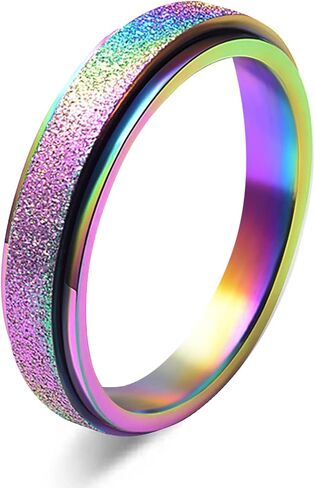 Spinner Ring Stress Anxiety Relief for Women and girls – 2mm/4mm Stainless Steel Glitter Rose Gold Silver Rainbow Fidget Ring Band Pack Birthday gifts for Mom daughter Aunt Niece Wife Girlfriend in Saudi Arabia