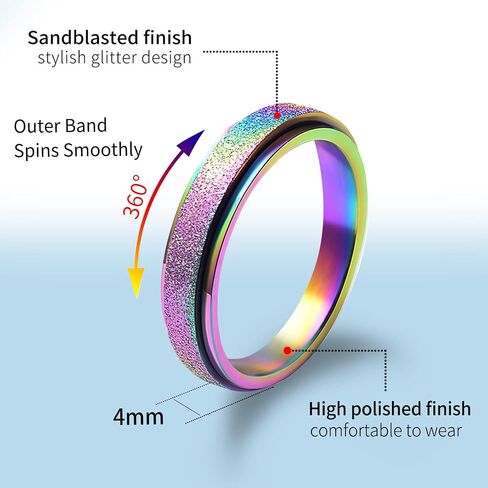 Spinner Ring Stress Anxiety Relief for Women and girls – 2mm/4mm Stainless Steel Glitter Rose Gold Silver Rainbow Fidget Ring Band Pack Birthday gifts for Mom daughter Aunt Niece Wife Girlfriend in Saudi Arabia