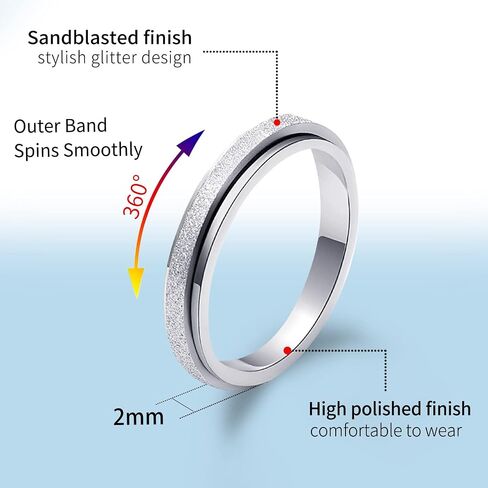 Spinner Ring Stress Anxiety Relief for Women and girls – 2mm/4mm Stainless Steel Glitter Rose Gold Silver Rainbow Fidget Ring Band Pack Birthday gifts for Mom daughter Aunt Niece Wife Girlfriend in Saudi Arabia