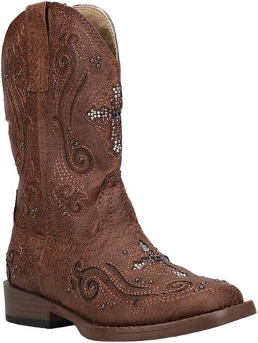 ROPER Toddler Girls Faith Rhinestone Inlay Square Toe Casual Boots Mid Calf - Brown in Saudi Arabia