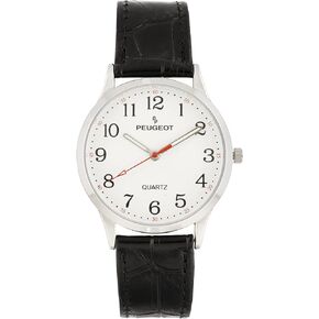 PP PEUGEOT Women 40mm Large Face Watch with Bold Easy to Read Arabic Numbers and Sweep Second Hand with Genuine Adjustable Black Leather Strap in Kuwait