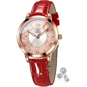 OLEVS Womens Watch Elegant Dress Diamond Female Watches for Ladies Analog Quartz Leather Waterproof Quicksand Large Face Wristwatch