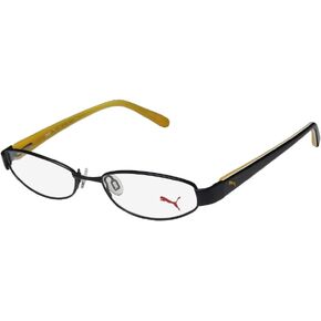 Puma 15357 Pico Mens/Womens Cat Eye Spring Hinges Classic Shape Durable TIGHT-FIT Designed For Jogging/Cycling/Sports Activities Eyeglasses/Eyeglass Frame (50-16-135, Black/Yellow) in Saudi Arabia