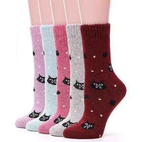 جوارب نسائية من الصوف تتسم بأنها سميكة حرارية ثقيلة زغبية مطبوع عليها للتمتع بشتاء دافئ - طقم للطقس البارد مكون من 5 أزواج in Kuwait