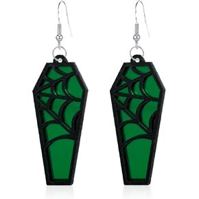 YUNXI Halloween Coffin Mirror Hook Earrings Acrylic Bat Spider Web Horror Casket Dangle Drop Earring Punk Jewelry Gifts for Women Girls Bff in Kuwait