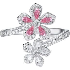 Cherry Blossom Statement Ring for Women Girls Sparkling Crystal CZ Pink Sakura Floral Open Wrap Finger Band Adjustable Engagement Promise Rings Wedding Rings Anniversary Jewelry Gifts, Crystal, Cubic in Saudi Arabia