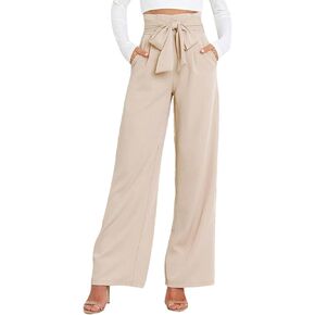 Womens High Waist Wide Leg Palazzo Pants Classic Work Business Casual Straight-Leg Pants Trousers with Pockets in Kuwait