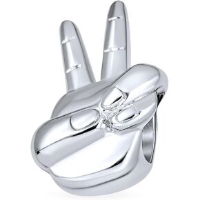 Personalized Monogram Initial Alphabet A-Z BFF Peace Sign Symbol I Love You Support Friends Good Luck Charm Bead For Women Teen Oxidized .925 Sterling Silver Fits European Bracelet Customizable
