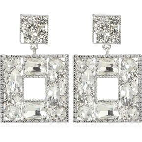 ATIMIGO Rhinestone Square Dangle Earrings Trendy Crystal Geometric Drop Statement Earrings hypoallergenic for Women in Kuwait