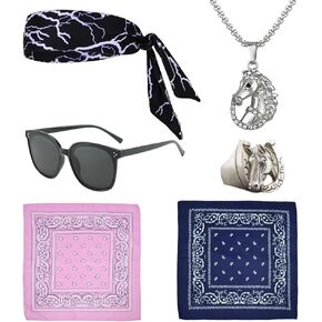 مجموعة أزياء رجالية من SHDIEHJFMLDH مكونة من 6 قطع من عصابة الرأس البرق، مع قلادة حصان ونظارات شمسية سوداء لحفلات الأفلام التنكرية للرجال in Kuwait