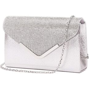 LAM GALLERY Bling Crystal Evening Clutch Chain Crossbody Bag Sparkle Silver Bridal Purse for Wedding Cocktail Party in Kuwait