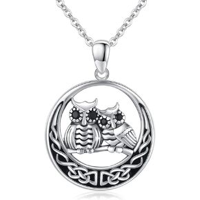 تشينجهونج قلادة بومة من الفضة الاسترليني عيار 925 مع عقدة سلتيك وقمر مع حجر القمر لطيف على شكل بومة حيوان هدية مجوهرات لعيد الحب, فضة استرلينية, فضة استرليني 925 in Kuwait