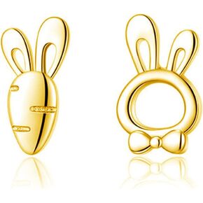 Dreuyet Easter Bunny Earrings Cute Animal Funny Rabbit Earrings 925 Sterling Silver Rabbit Carrot Stud Earrings for Women Girls Kids Gifts Hypoallergenic Jewelry